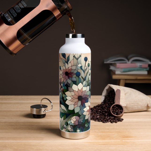 Floral Geometric Mosaic Thermal Water Bottle (Coffee)