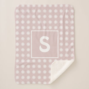 Floral Geometric Pattern Single Initial Girly Pink Sherpa Blanket