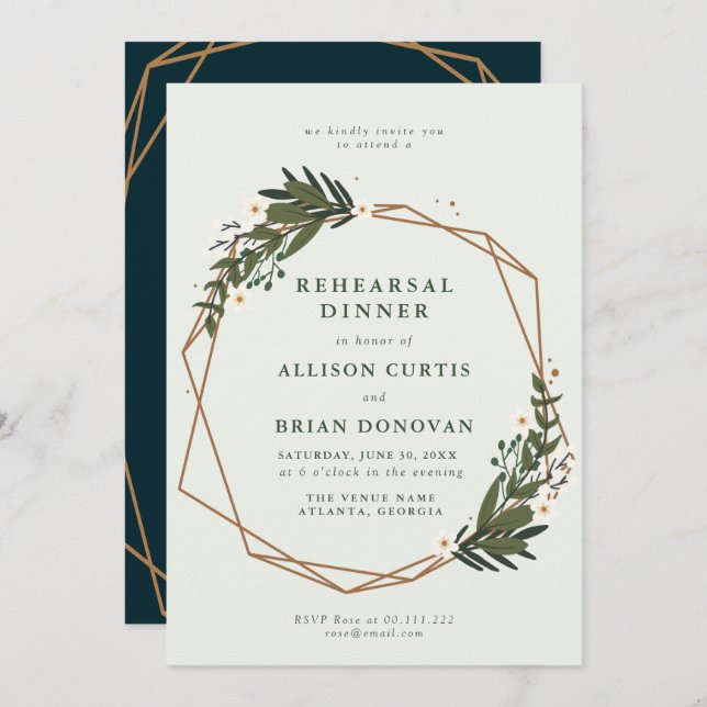 floral geometric rehearsal dinner invitation (Front/Back)