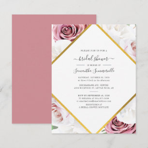 Floral Geometric Rose Gold Botanical Bridal Shower Invitation