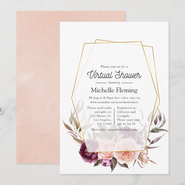 Floral Geometric Virtual Shower Invitation (Front/Back)