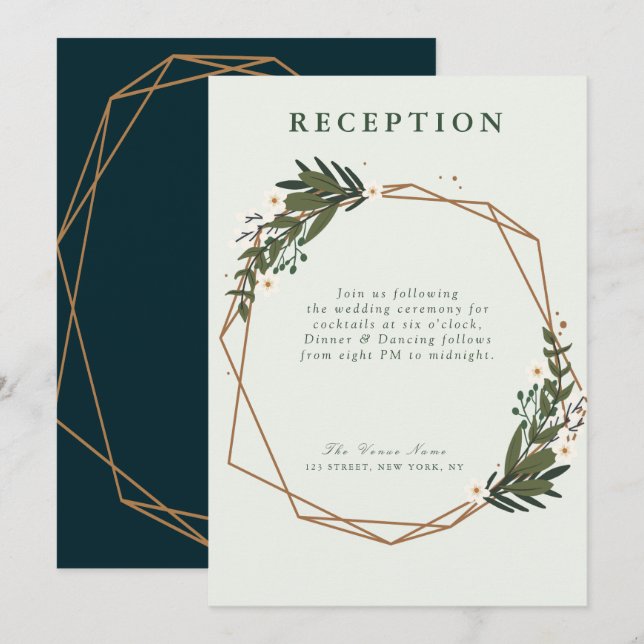 floral geometric wedding reception card (Front/Back)