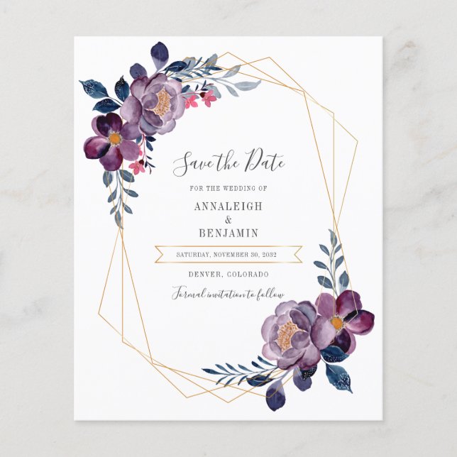 Floral Geometric Wedding Save The Date Flyer (Front)