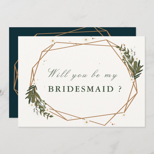 floral geometric will you be my bridesmaid card (Front/Back)