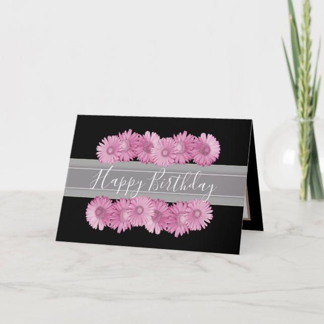 Floral Gerbera Daisies Flower Pink Girl Birthday Card (Front)