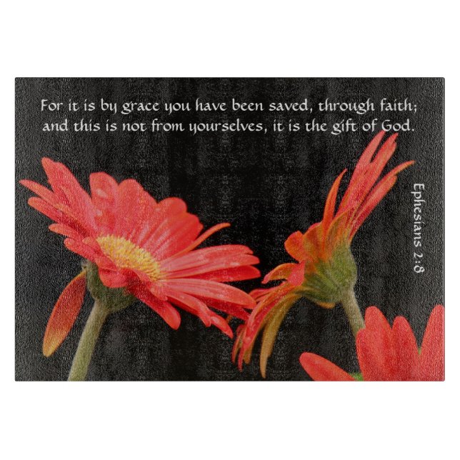 Floral; Gerbera Daisy w Scripture Verse Cutting Board (Front)