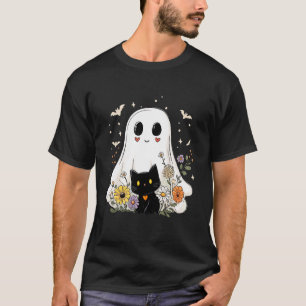 Floral Ghost Black Cat Halloween Costume for Men W T-Shirt
