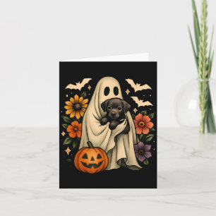 Floral Ghost Black Dog Coquette Funny Halloween Card
