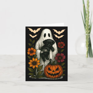 Floral Ghost Black Dog Coquette Funny Halloween Card