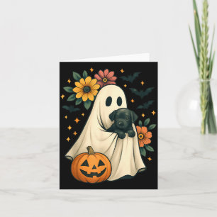 Floral Ghost Black Dog Coquette Funny Halloween Card