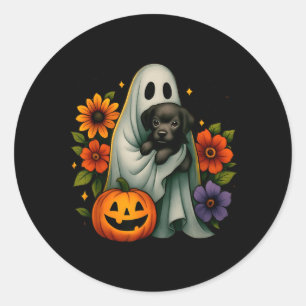 Floral Ghost Black Dog Coquette Funny Halloween Classic Round Sticker