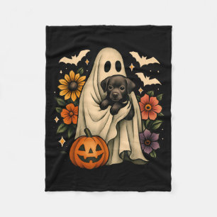 Floral Ghost Black Dog Coquette Funny Halloween Fleece Blanket