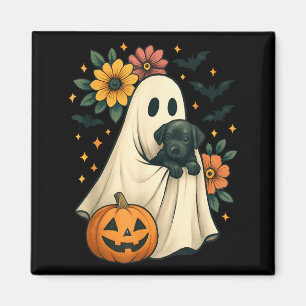 Floral Ghost Black Dog Coquette Funny Halloween Magnet