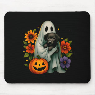 Floral Ghost Black Dog Coquette Funny Halloween Mouse Mat