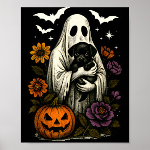 Floral Ghost Black Dog Coquette Funny Halloween Poster