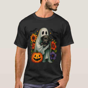 Floral Ghost Black Dog Coquette Funny Halloween T-Shirt