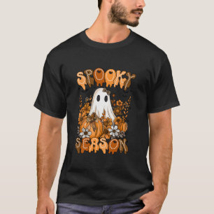 Floral Ghost Cute Halloween Spooky Season Groovy V T-Shirt