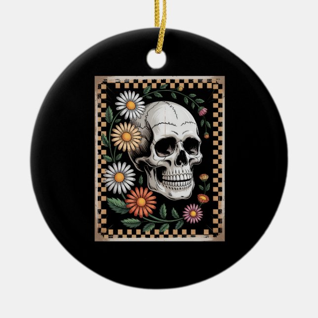 Floral Ghost Fall Boho Halloween 2 Ceramic Tree Decoration (Front)