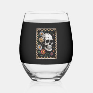 Floral Ghost Fall Boho Halloween 2 Stemless Wine Glass