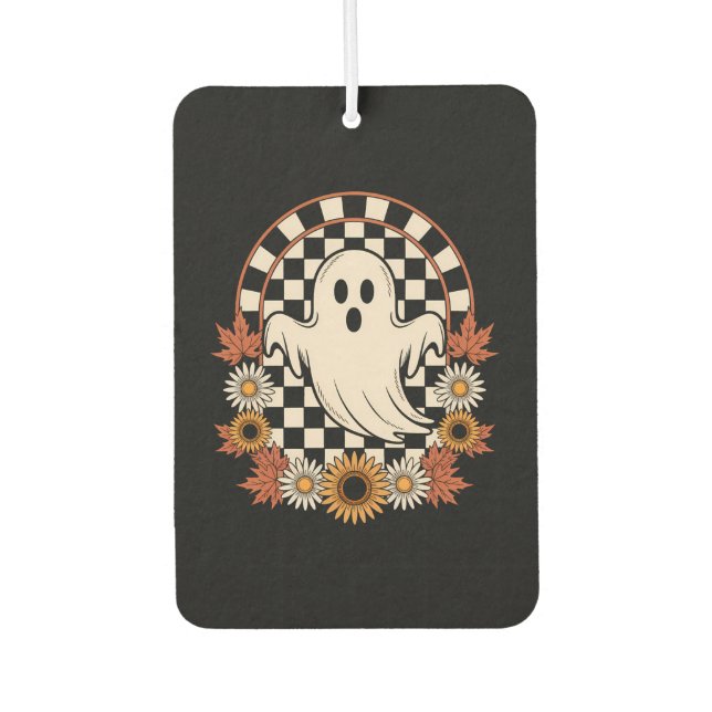 Floral Ghost Fall Boho Halloween Car Air Freshener (Front)