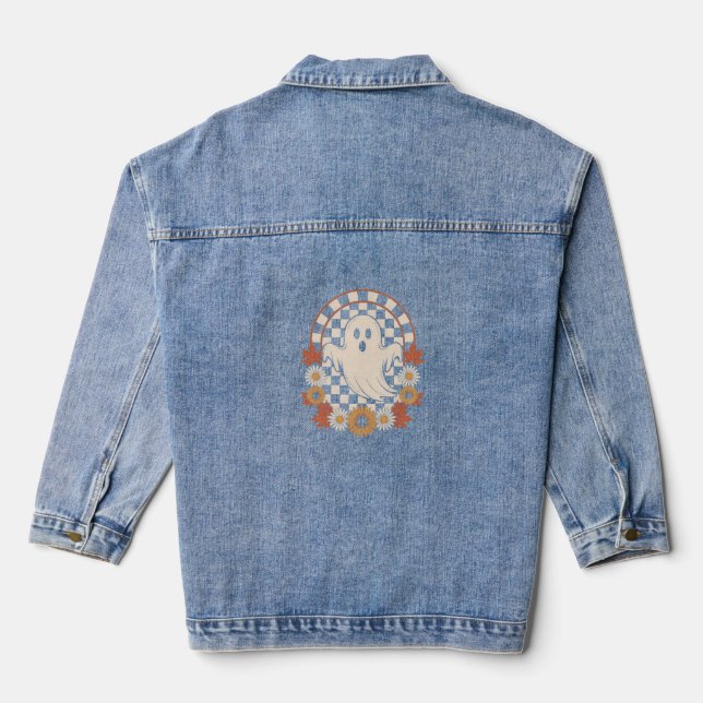 Floral Ghost Fall Boho Halloween Denim Jacket (Back)