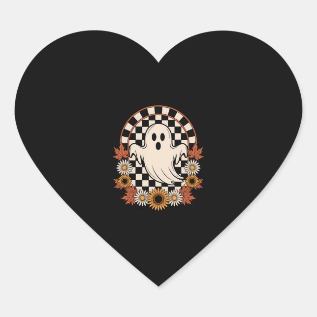 Floral Ghost Fall Boho Halloween Heart Sticker (Front)