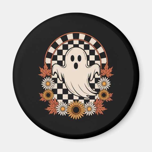 Floral Ghost Fall Boho Halloween Magnet (Front)