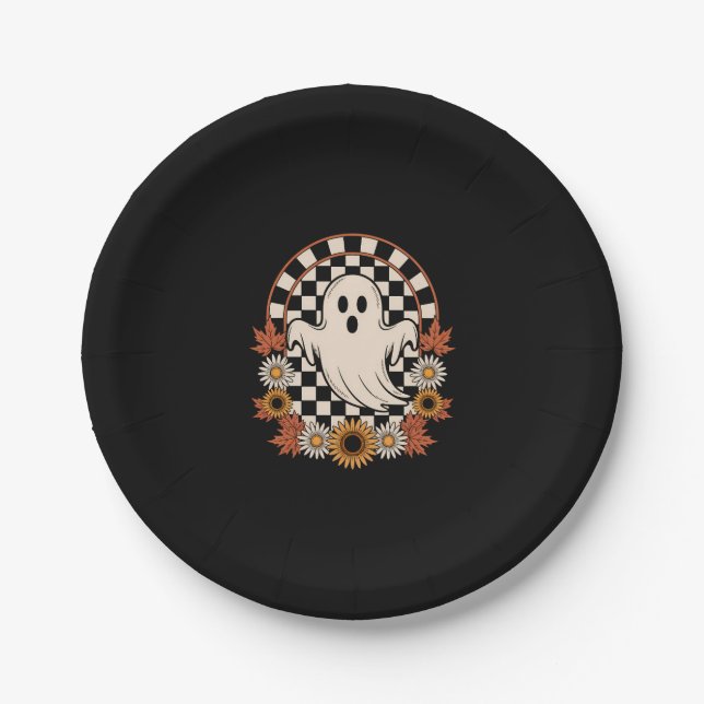 Floral Ghost Fall Boho Halloween Paper Plate (Front)