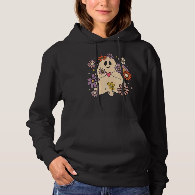 Floral Ghost Groovy Halloween Retro Flowers Rainbo Hoodie (Front)