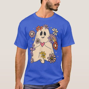 Floral Ghost Groovy Halloween Retro Flowers Rainbo T-Shirt