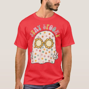 Floral Ghost Halloeen Retro Groovy Stay Spooky Fun T-Shirt