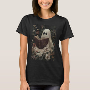 Floral Ghost Reading Book Halloween Costume Gothic T-Shirt
