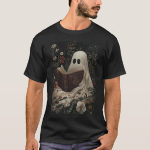 Floral Ghost Reading Book Halloween Costume Gothic T-Shirt
