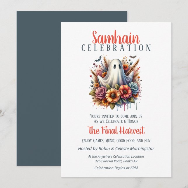 Floral Ghost Samhain Harvest Halloween Party Invitation (Front/Back)