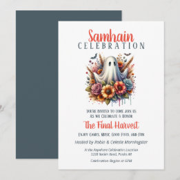 Floral Ghost Samhain Harvest Halloween Party Invitation