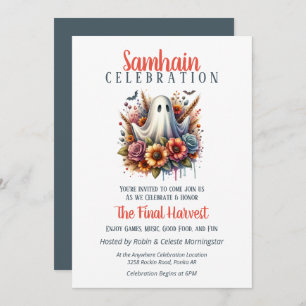 Floral Ghost Samhain Harvest Halloween Party Invitation