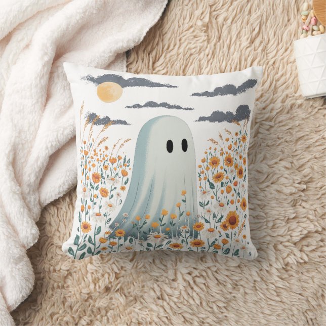 Floral Ghost | Spooky Cute Halloween Cushion (Blanket)