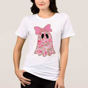 Floral Ghost T-Shirt – Cute Pink & Gold Glitter Tri-Blend Shirt
