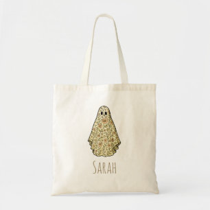 Floral Ghost Vintage Halloween Custom Candy Tote Bag