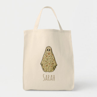 Floral Ghost Vintage Halloween Custom Candy Tote Bag