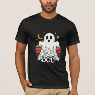 Floral Ghost with Crescent Moon – Vintage Boho Boo T-Shirt
