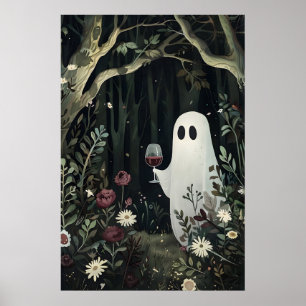 Floral ghost with glass of wine in a mysterious poster