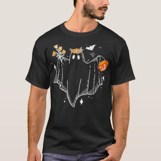 Floral Ghost with Pumpkin Cute AutumnHalloween Par T-Shirt