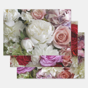 Floral gift wrap with peony and roses, 3 sheets