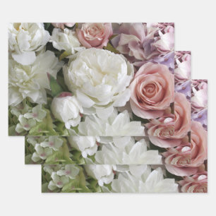 Floral gift wrap with peony and roses, 3 sheets