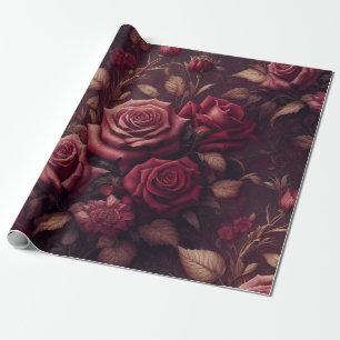 Floral Gift Wrapping Paper - Burgundy and Red