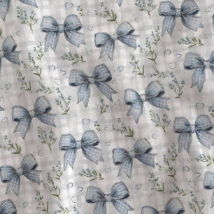Floral Gingham Blue Bows Fabric