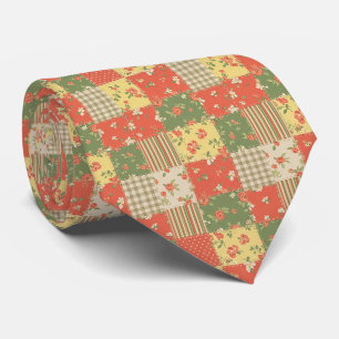 Floral Gingham Patchwork Vintage Farmhouse Look Tie