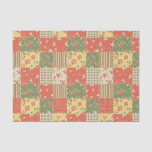 Floral Gingham Patchwork Vintage Farmhouse Look Tissue Paper