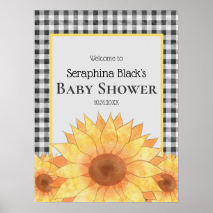 Floral Gingham Summer Picnic Baby Shower Welcome Poster